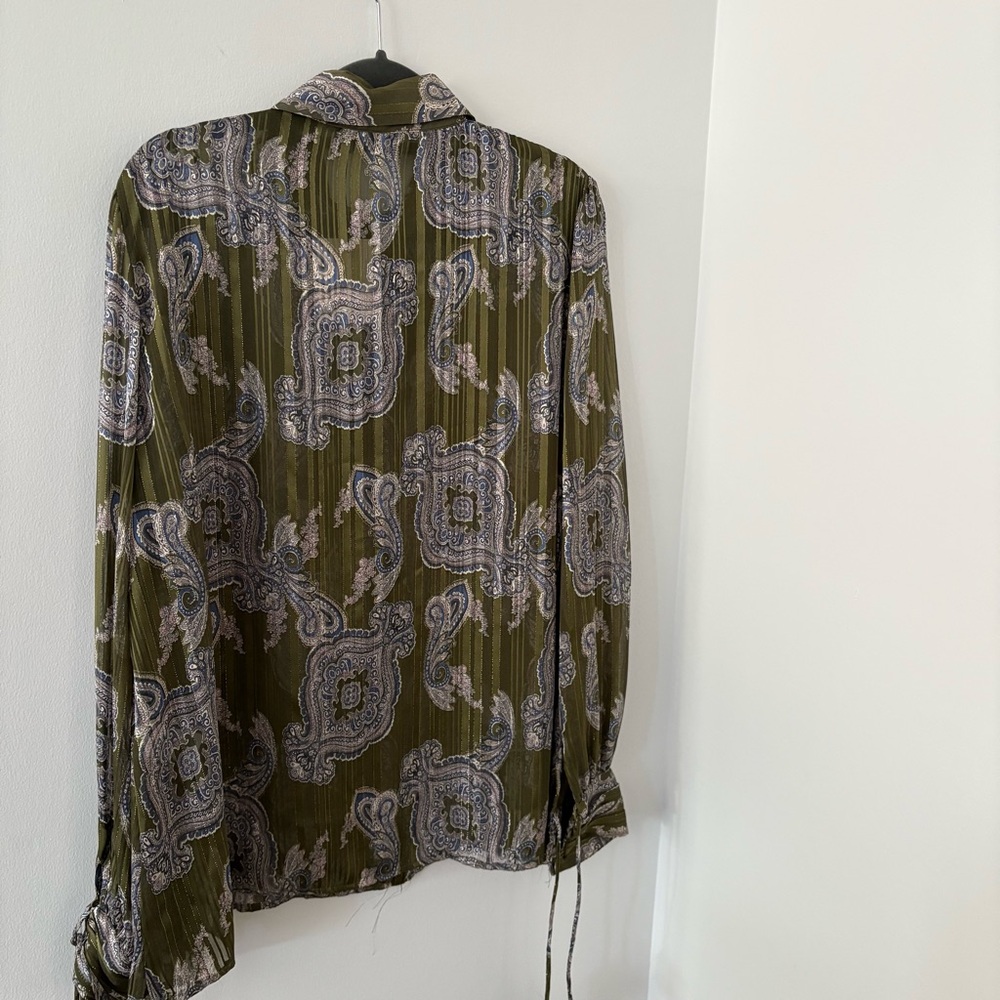 Zara Printed Multicolor Metallic Thread Paisley Print Blouse Shirt Size L NWT - Picture 9 of 14